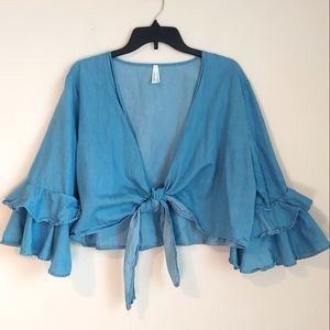 Live 4 truth front tie cropped chambray top size 2x